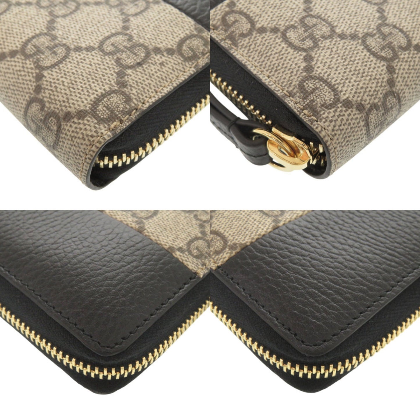 Gucci Beige Black Gg Supreme Leather Long Wallet (Bi-Fold) ( )