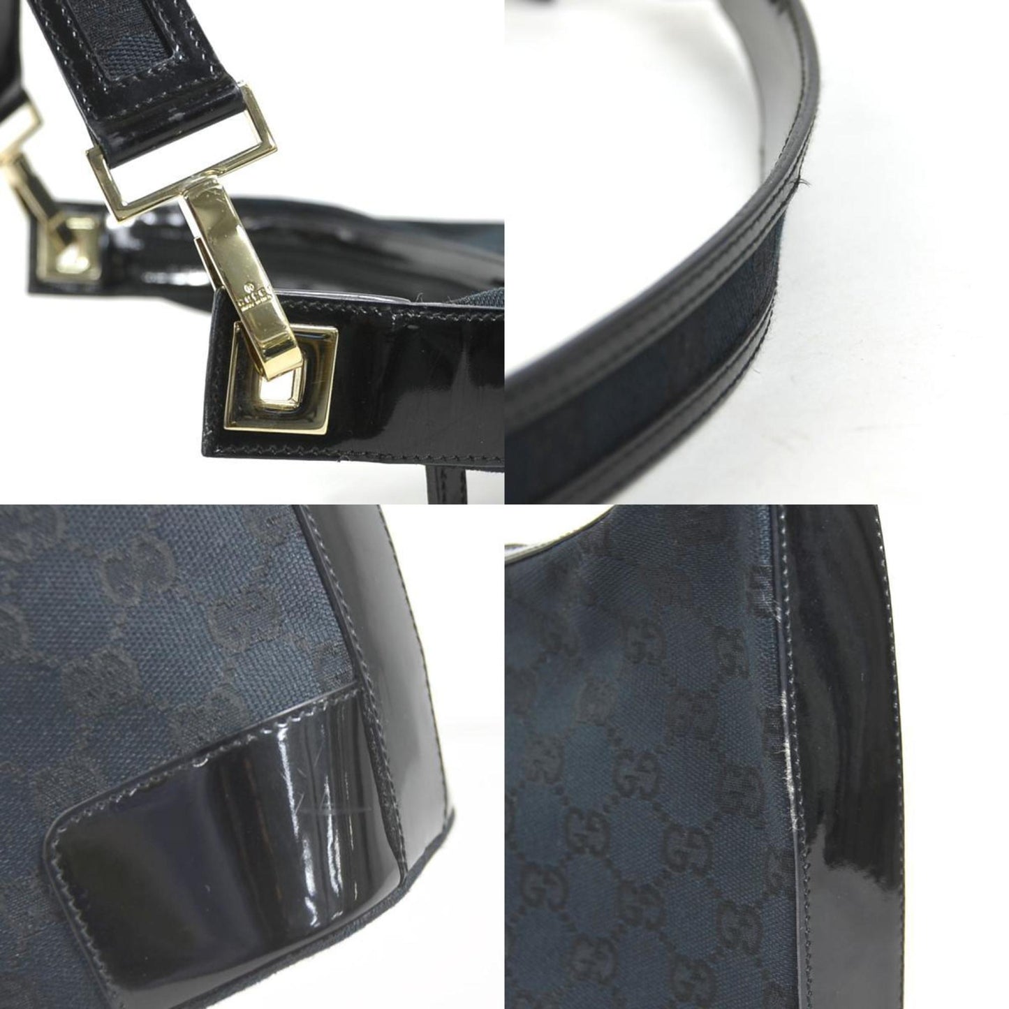 Gucci Black Gg Canvas Patent Leather Shoulder Bag ( )