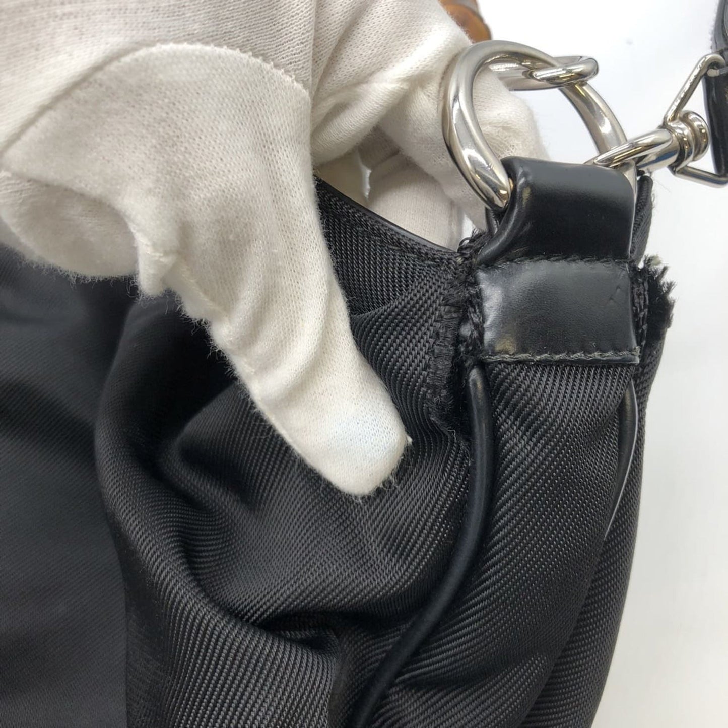 Gucci Black Bamboo Nylon Handbag Shoulder Bag ( )
