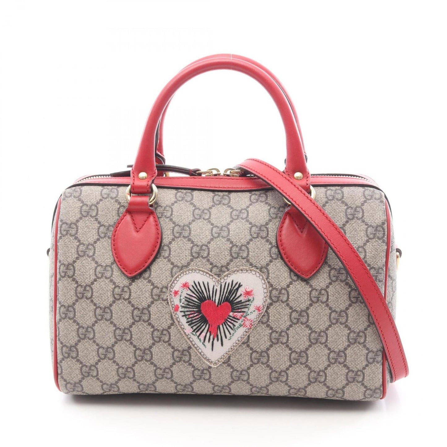 Gucci Beige Red Color Gg Supreme Leather Handbag ( )