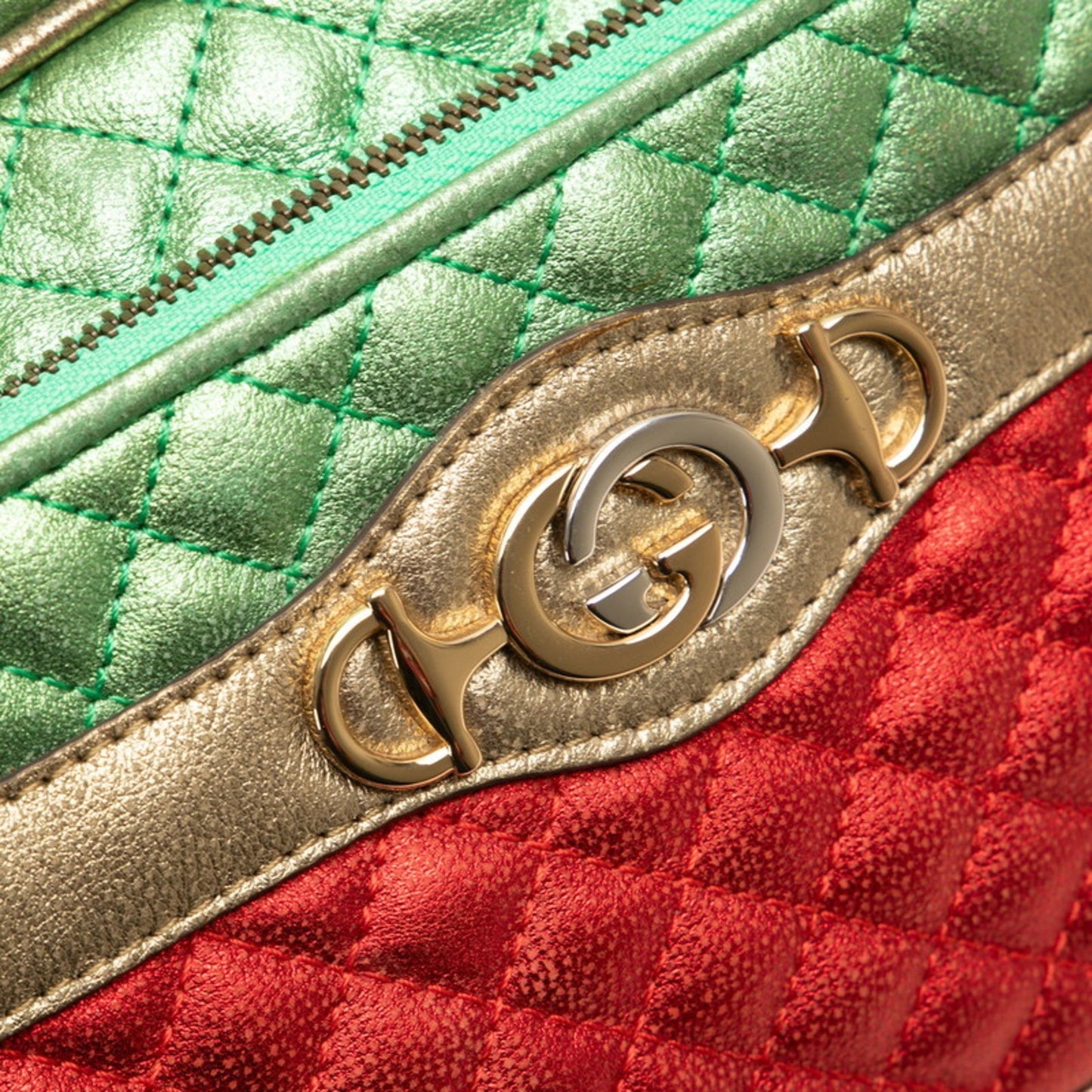 Gucci Gold Green Red Color Leather Clutch Bag ( )
