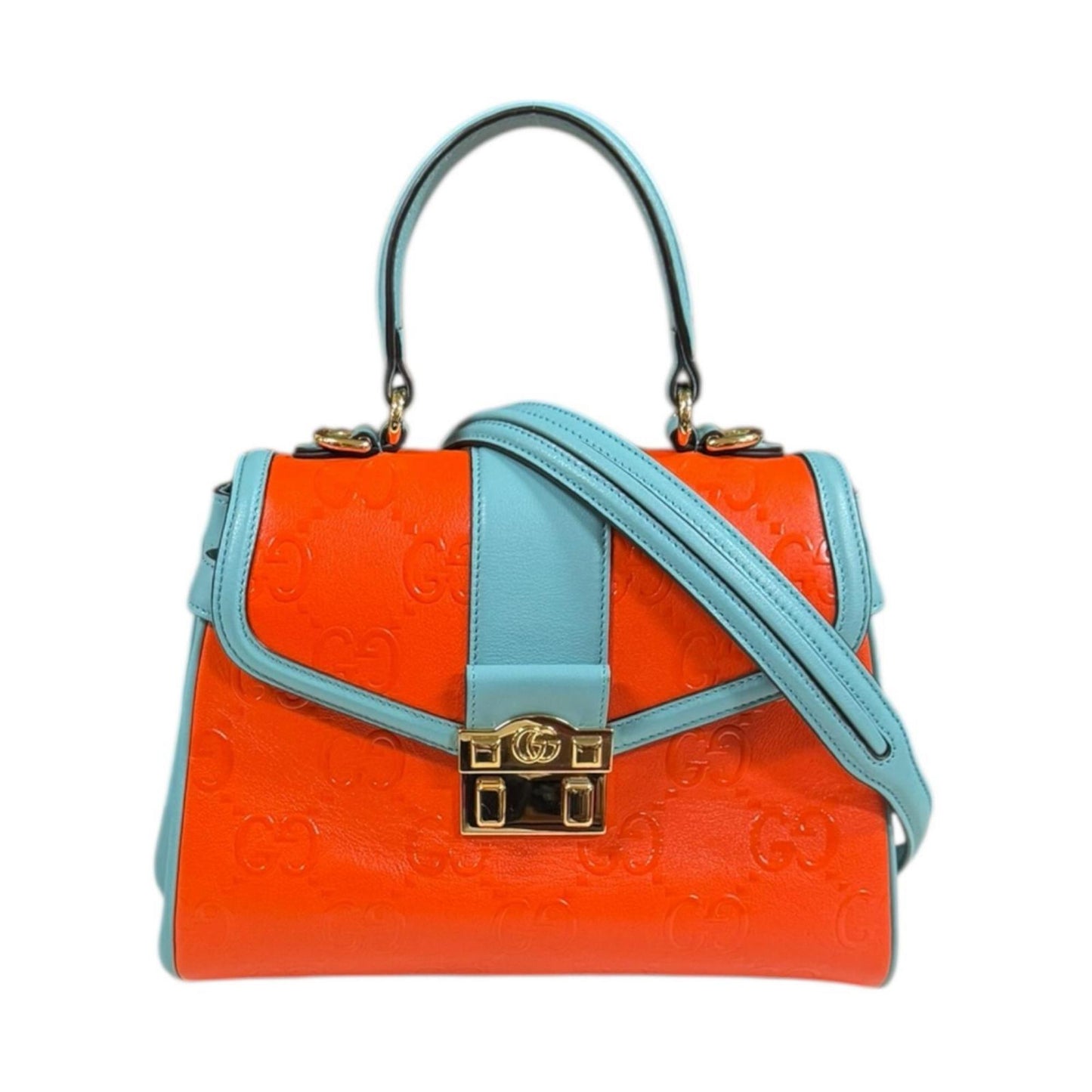 Gucci Light Blue Orange Leather Shoulder Bag ( )