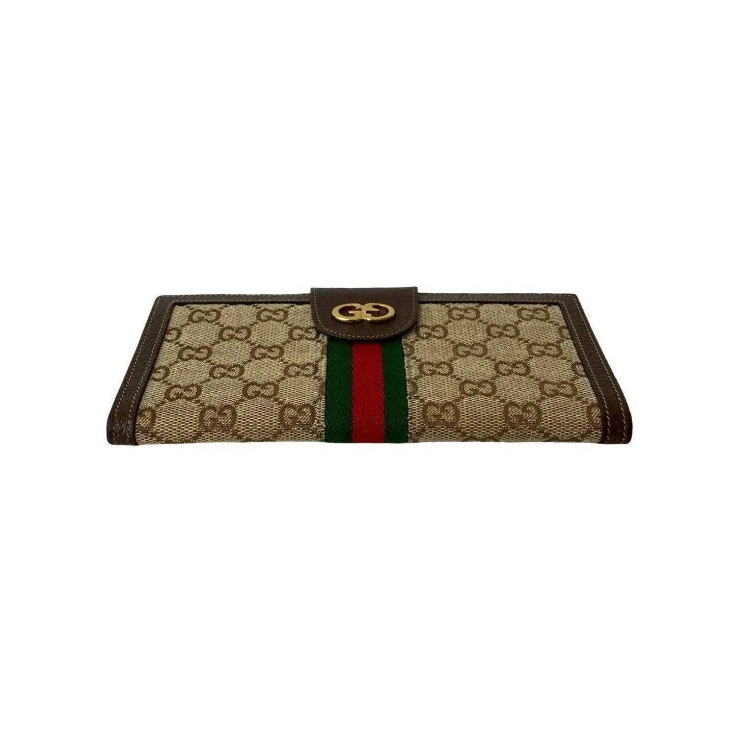 Gucci Brown Green Red Color Leather Canvas Long Wallet (Bi-Fold) ( )