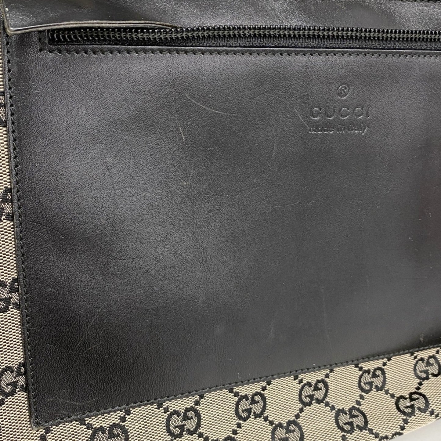 Gucci Beige Black Canvas Tote Bag ( )