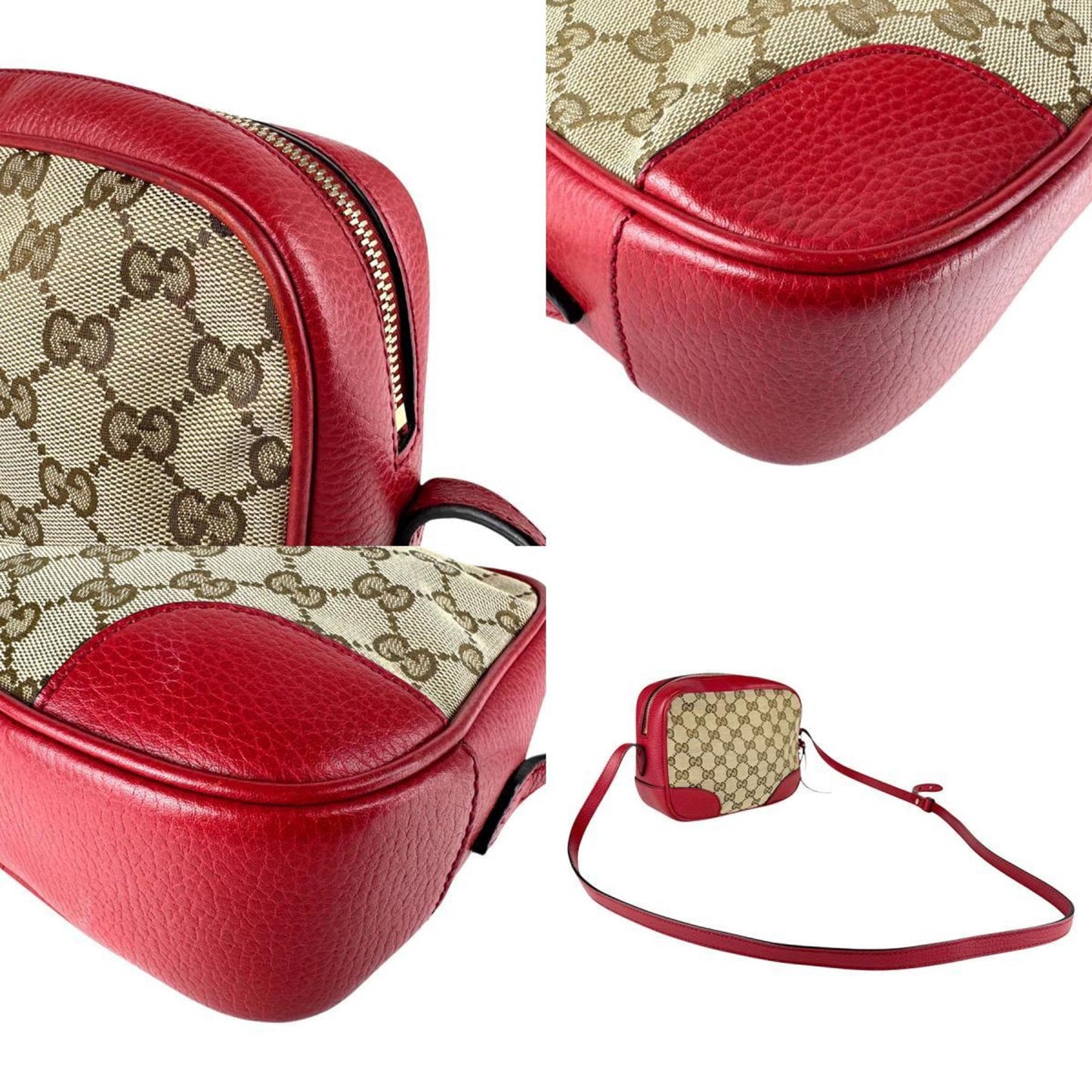Gucci Brown Red Color Gg Canvas Leather Shoulder Bag ( )