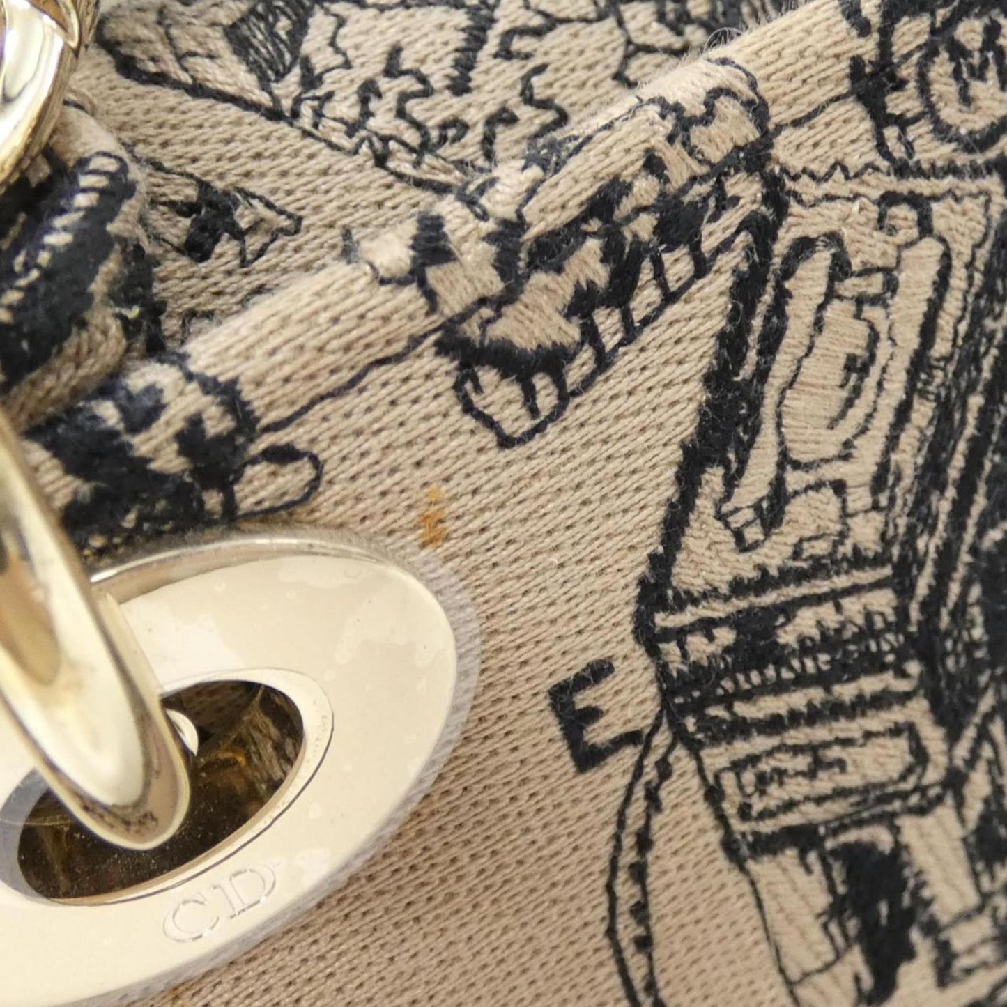 Christian Dior Beige Black Canvas Handbag ()