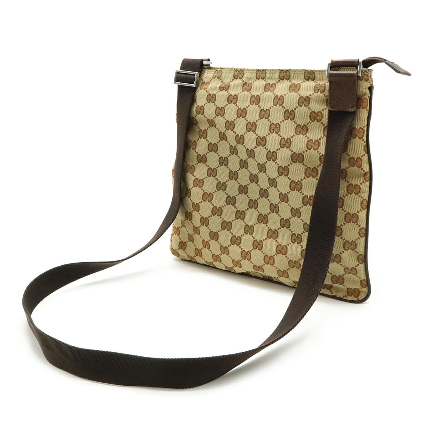 Gucci Beige Black Brown Dark Brown Nylon Canvas Shoulder Bag ( )