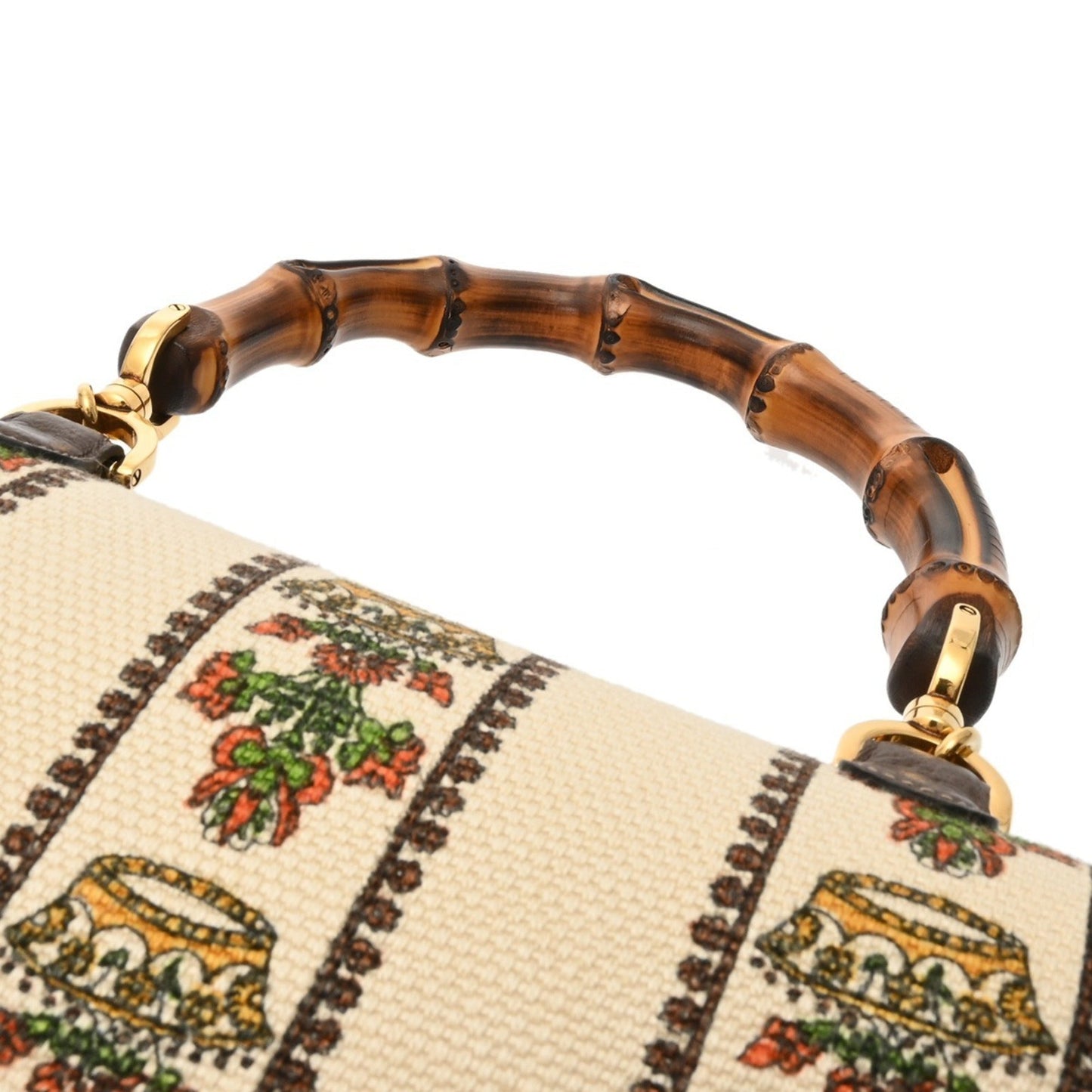 Gucci Beige Green Canvas Leather Handbag ( )