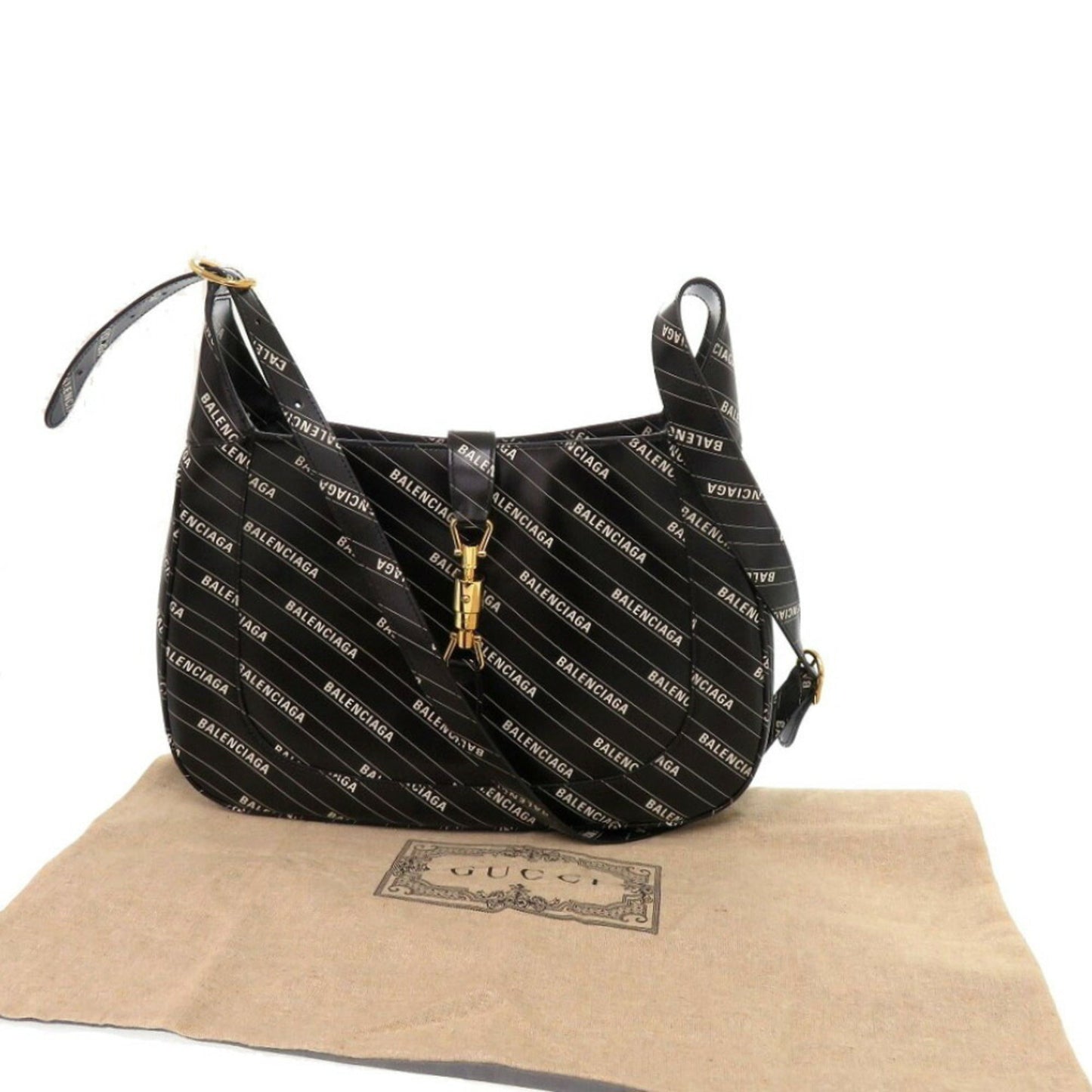 Gucci Black White Leather Shoulder Bag ( )