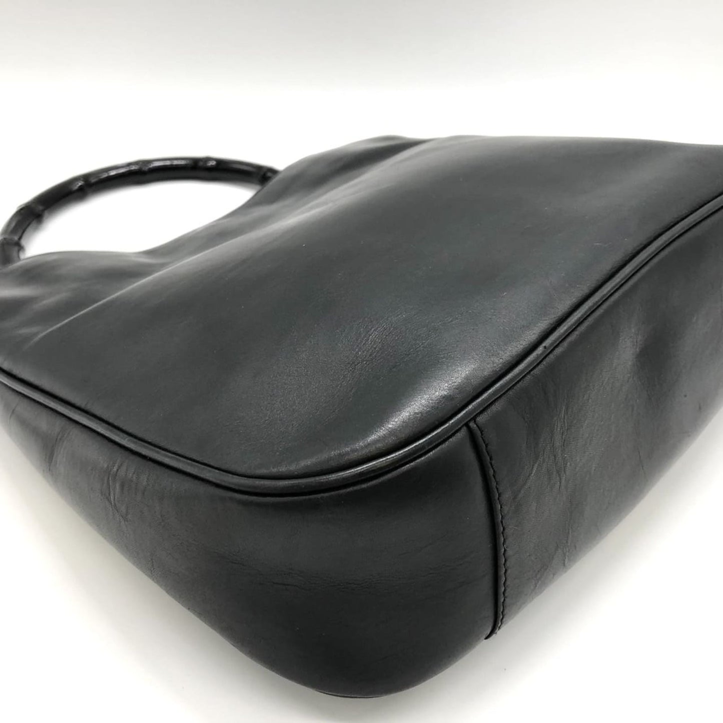 Gucci Black Bamboo Leather Handbag Shoulder Bag ( )