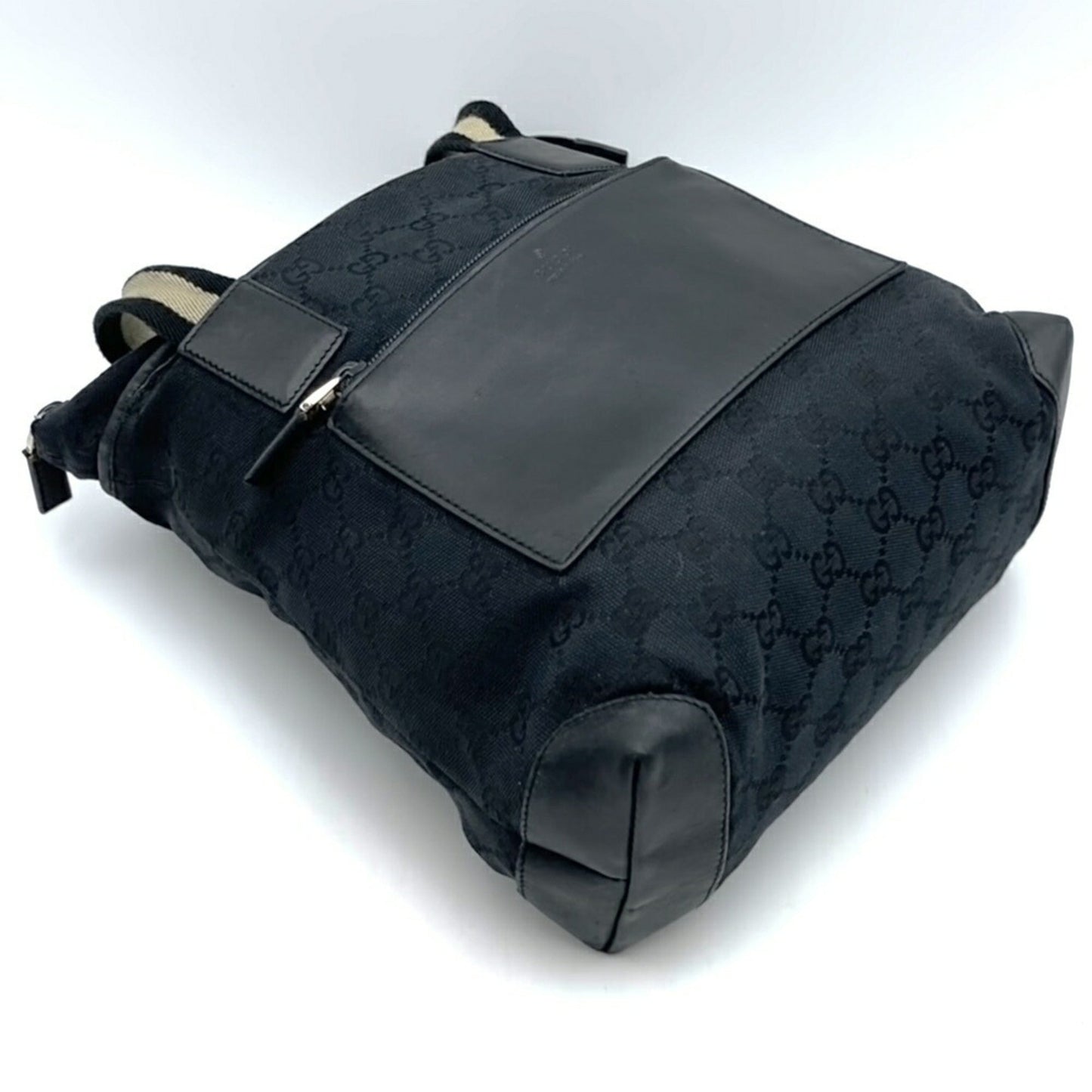 Gucci Black Gg Canvas Leather Tote Bag ( )
