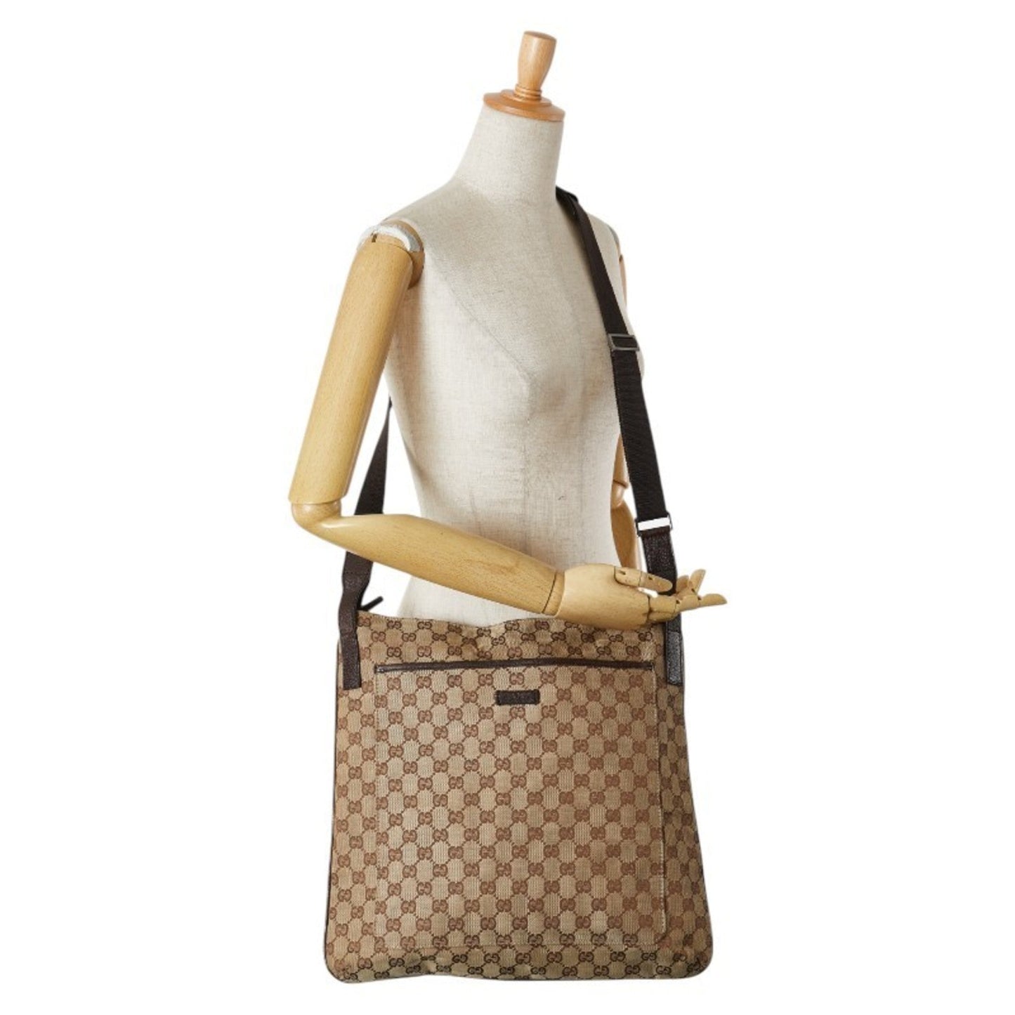 Gucci Beige Brown Canvas Leather Shoulder Bag ( )