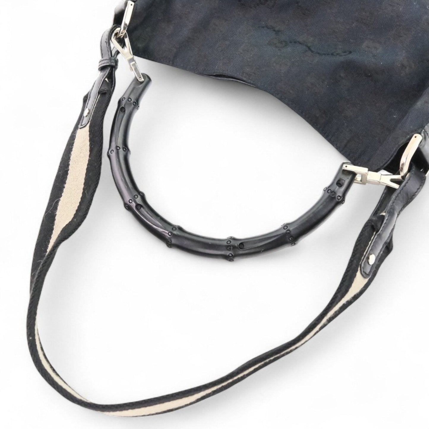 Gucci Black Leather Gg Canvas Handbag Shoulder Bag ( )