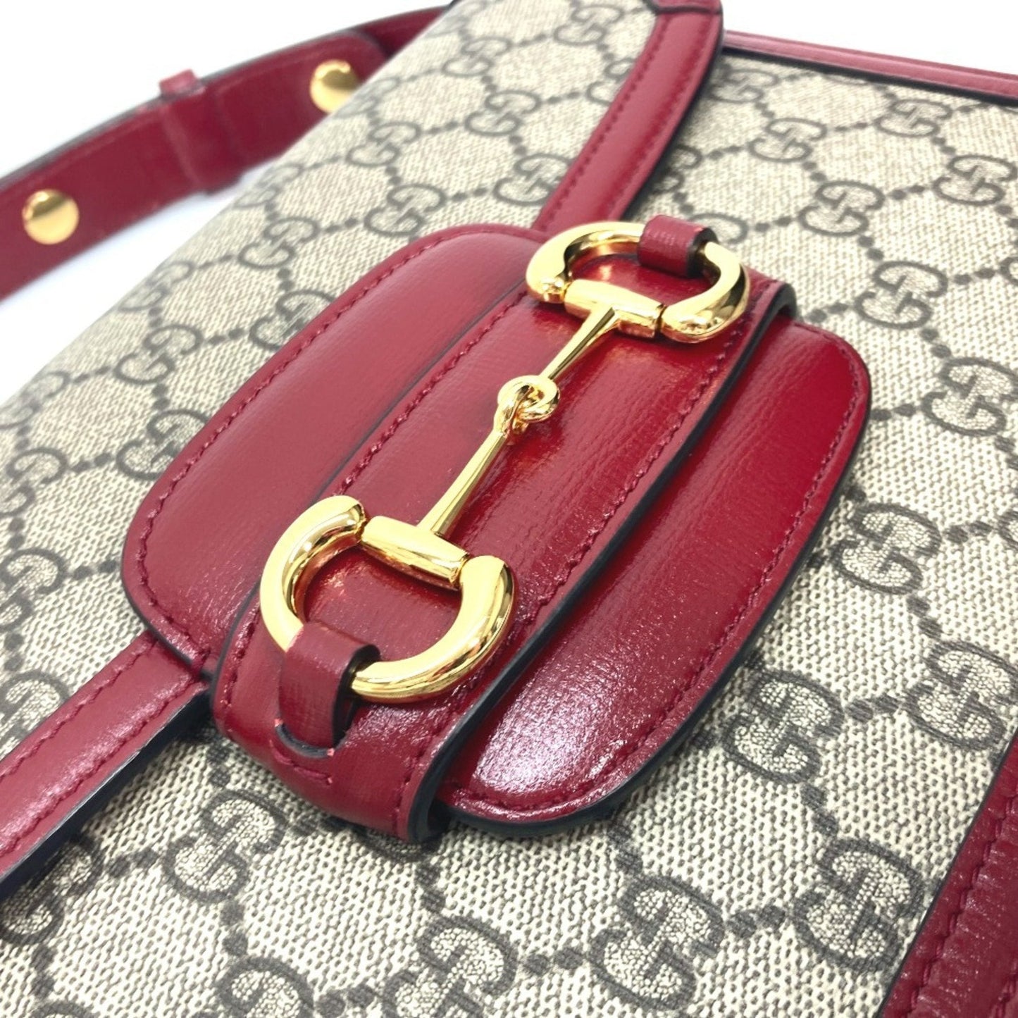 Gucci Beige Red Color Gg Supreme Leather Shoulder Bag ( )