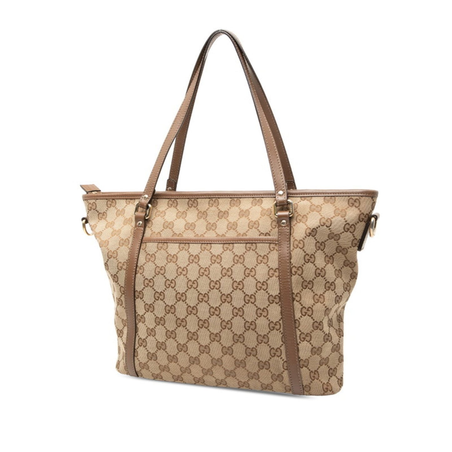 Gucci Beige Brown Canvas Leather Tote Bag ( )