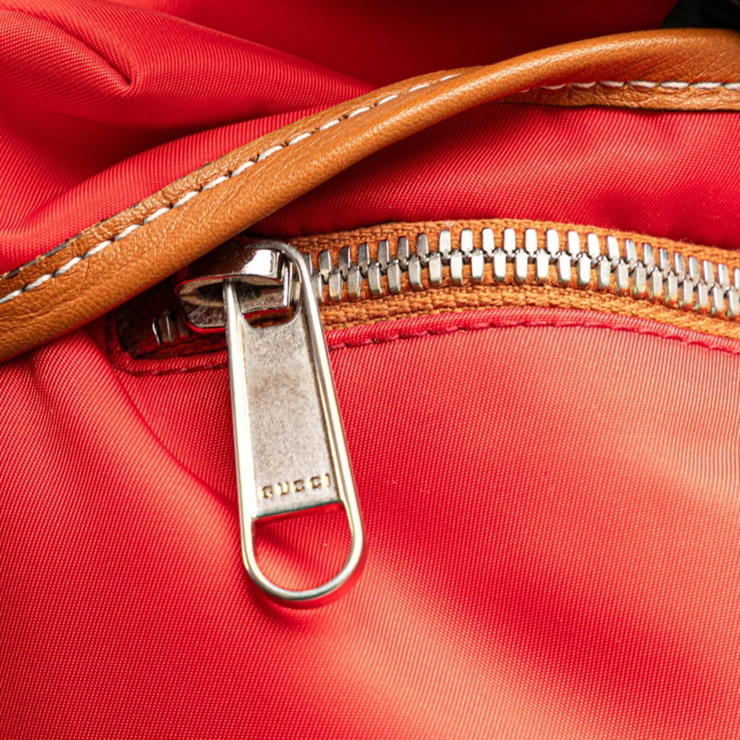 Gucci Beige Brown Red Color Nylon Leather Backpack ( )