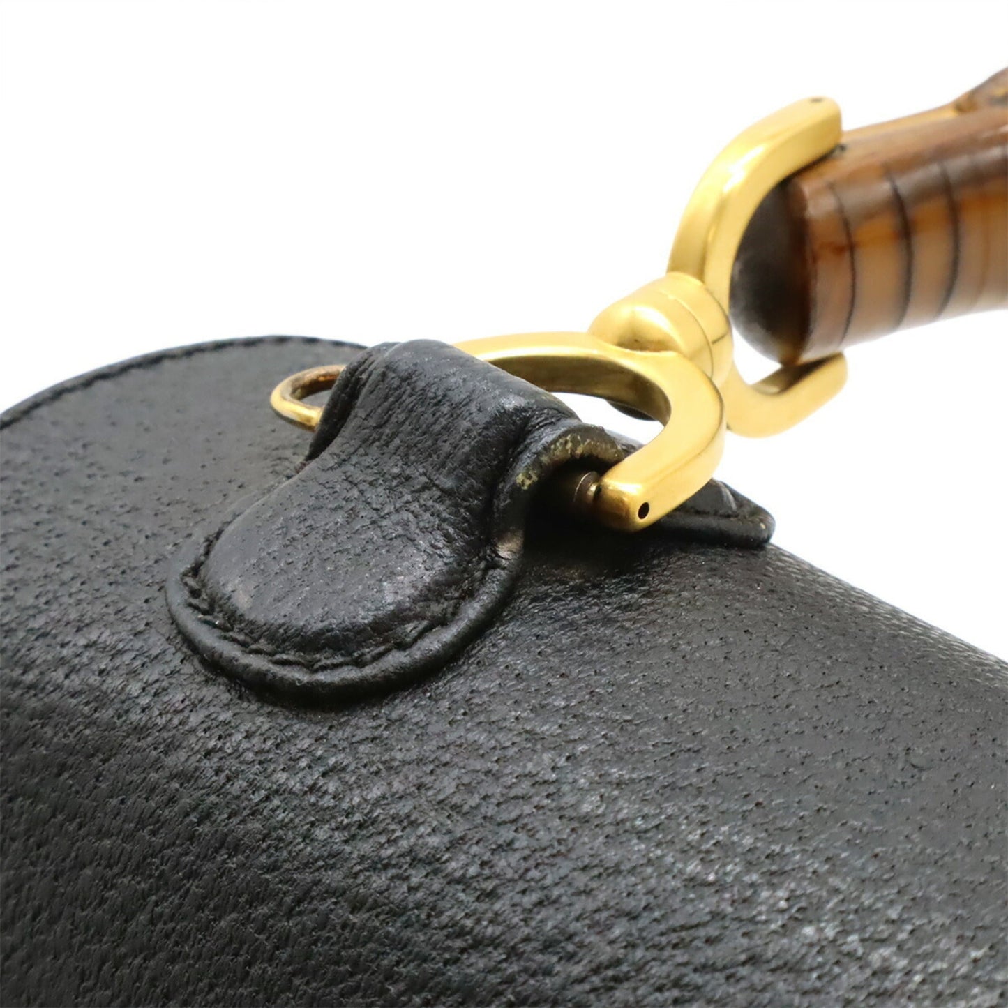Gucci Black Bamboo Leather Handbag Shoulder Bag ( )