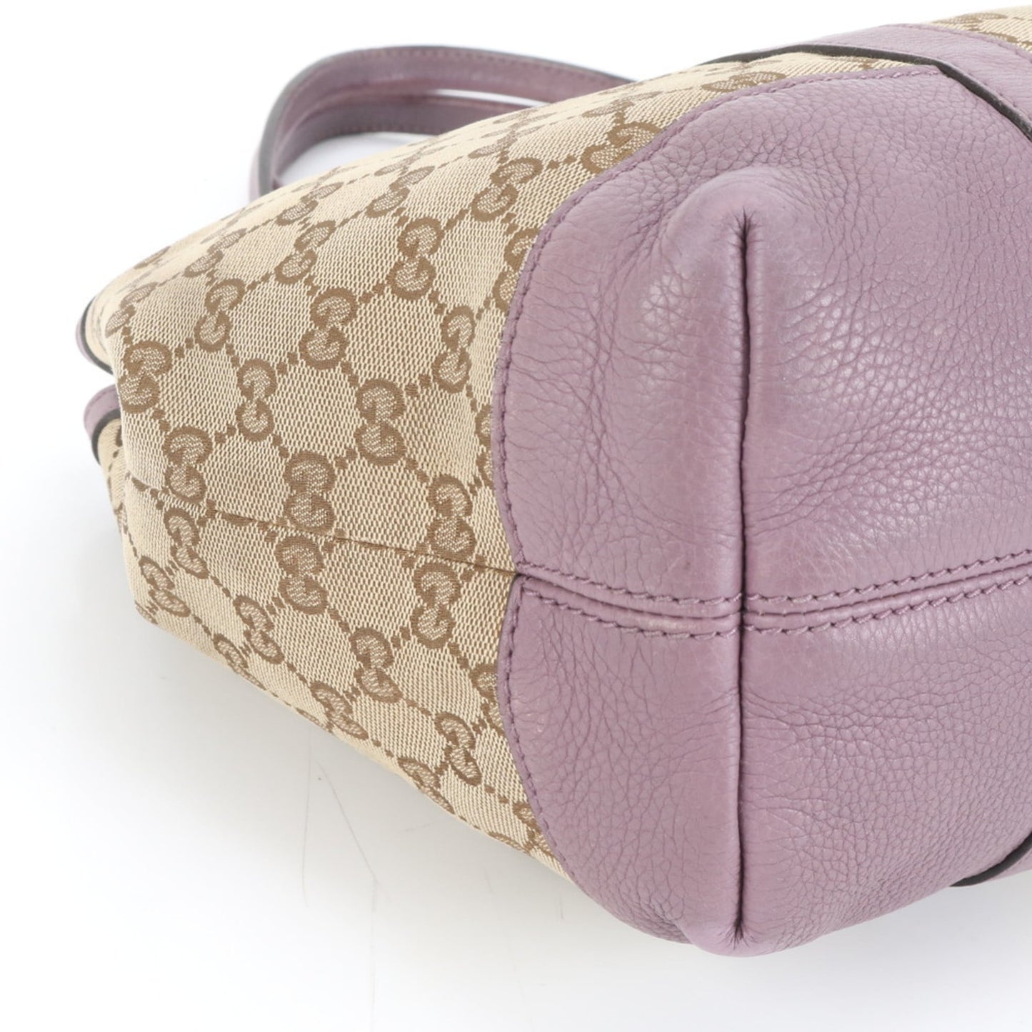 Gucci Brown Purple Leather Canvas Tote Bag ( )