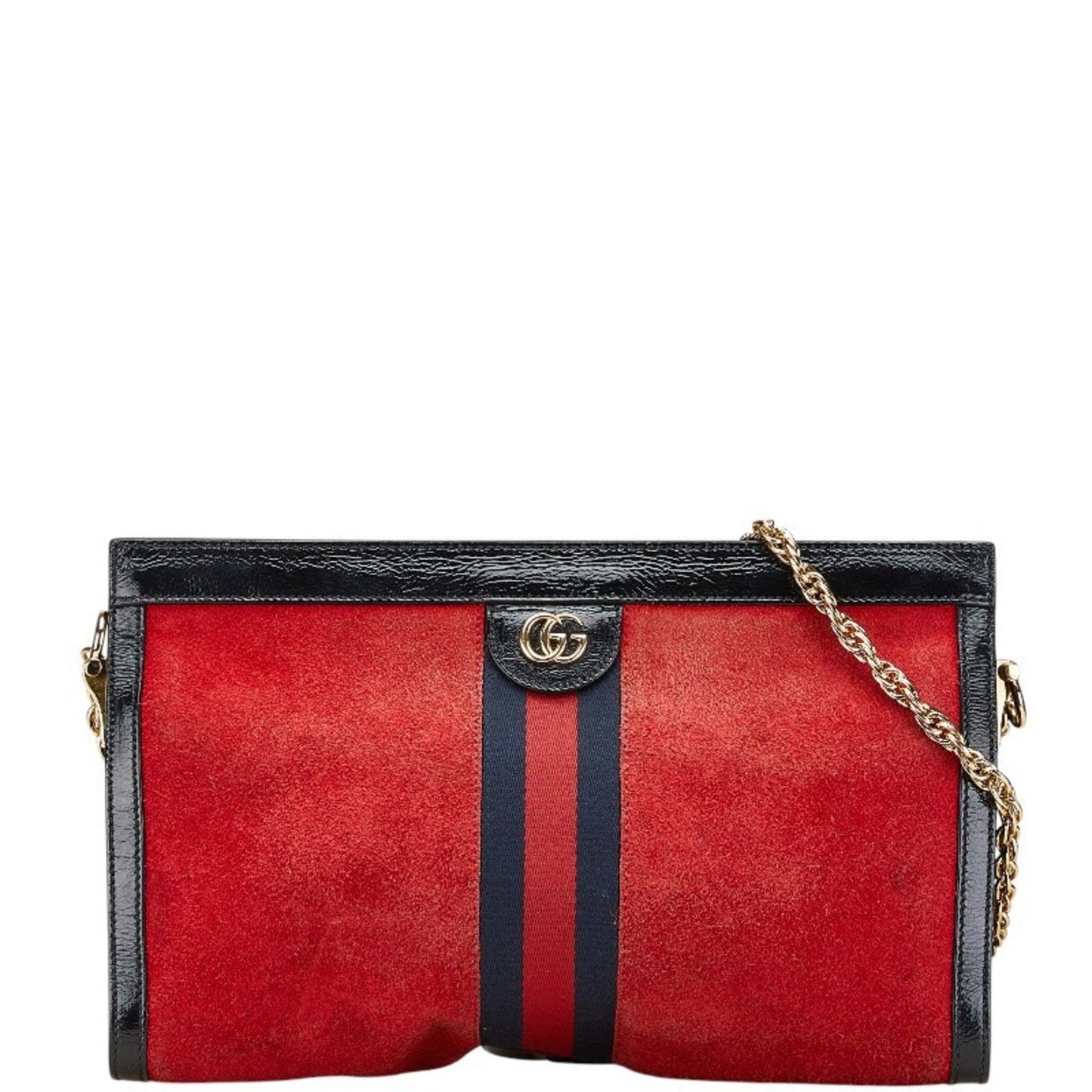 Gucci Black Navy Red Color Leather Suede Shoulder Bag ( )