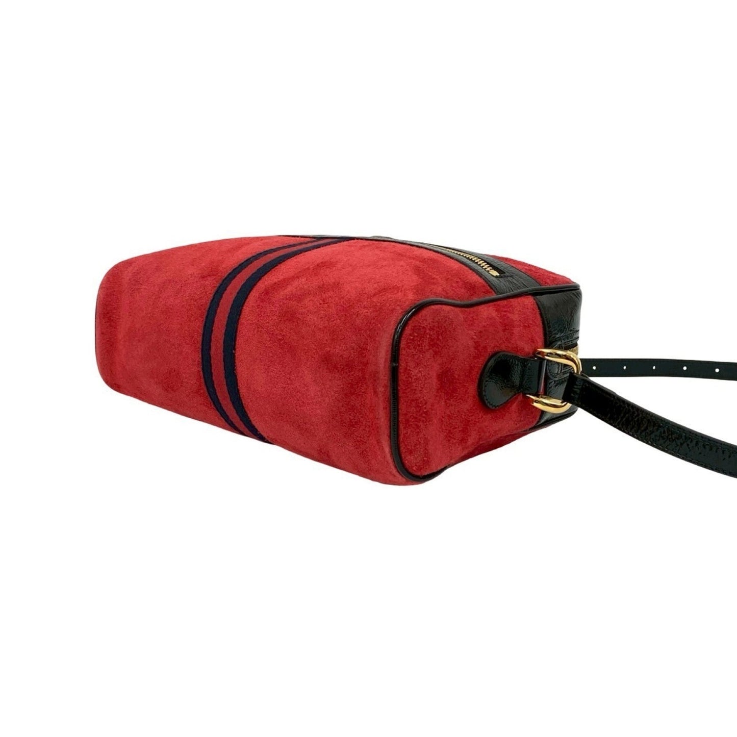 Gucci Black Red Color Patent Leather Suede Shoulder Bag ( )