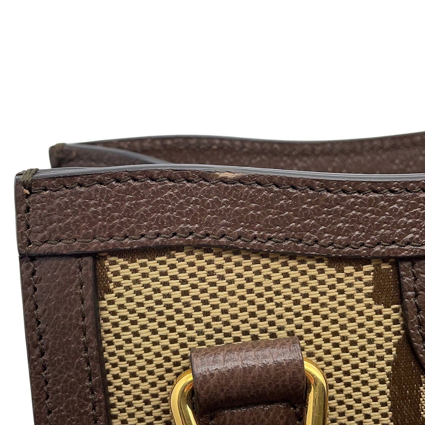 Gucci Beige Brown Gg Canvas Leather Handbag ( )
