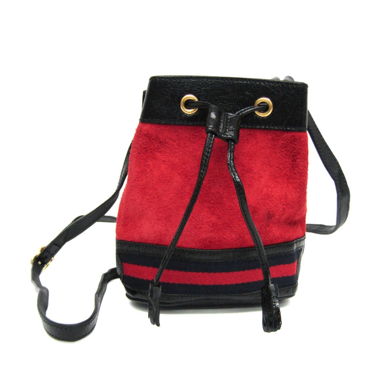 Gucci Black Navy Red Color Leather Suede Shoulder Bag ( )