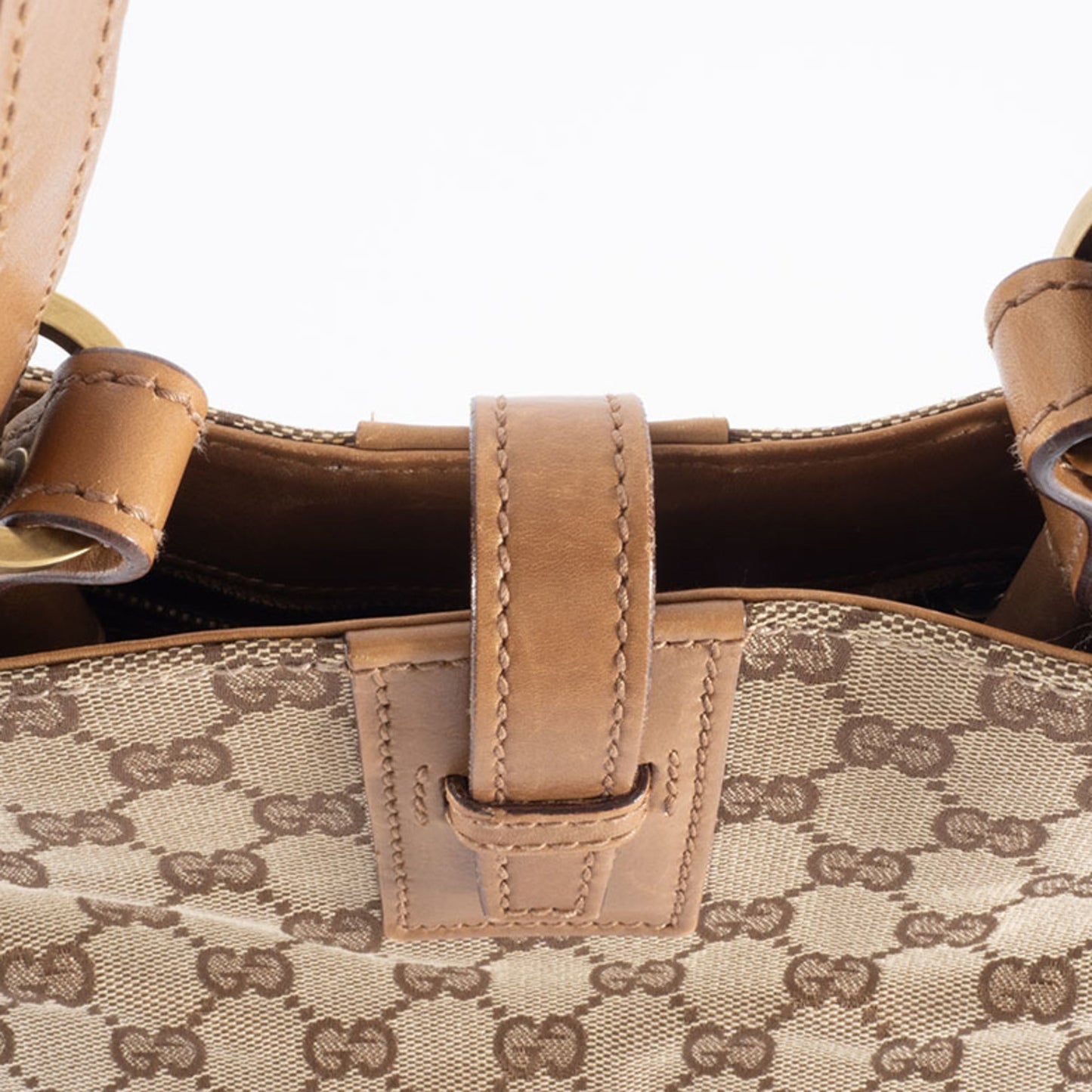 Gucci Gg Canvas Beige Brown Gg Canvas Leather Shoulder Bag ( )