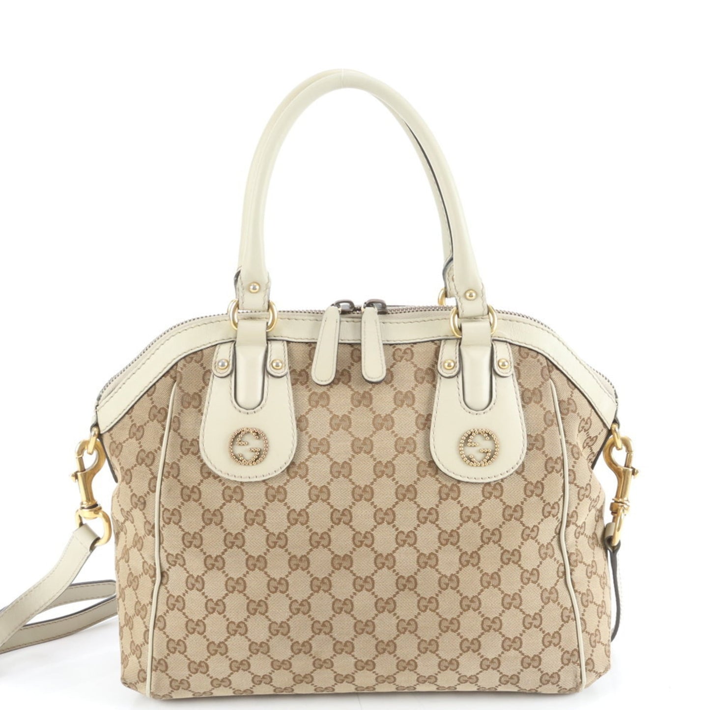 Gucci Beige Leather Canvas Shoulder Bag ( )