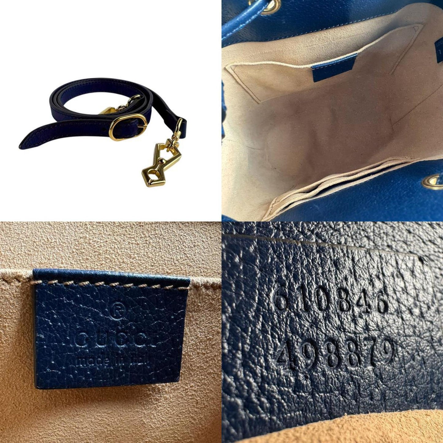 Gucci Navy Red Color Leather Handbag Shoulder Bag ( )