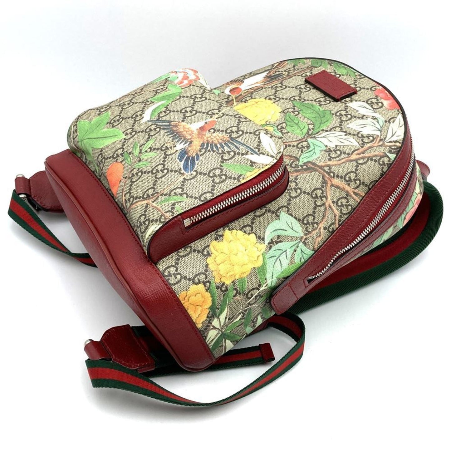 Gucci Green Multi-Color Red Color Yellow Gg Supreme Canvas Leather Backpack ( )