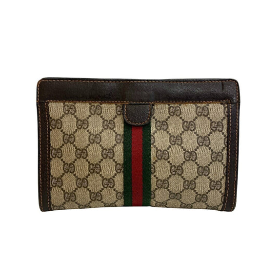 Gucci Brown Pvc Coated Canvas Clutch Bag ( )
