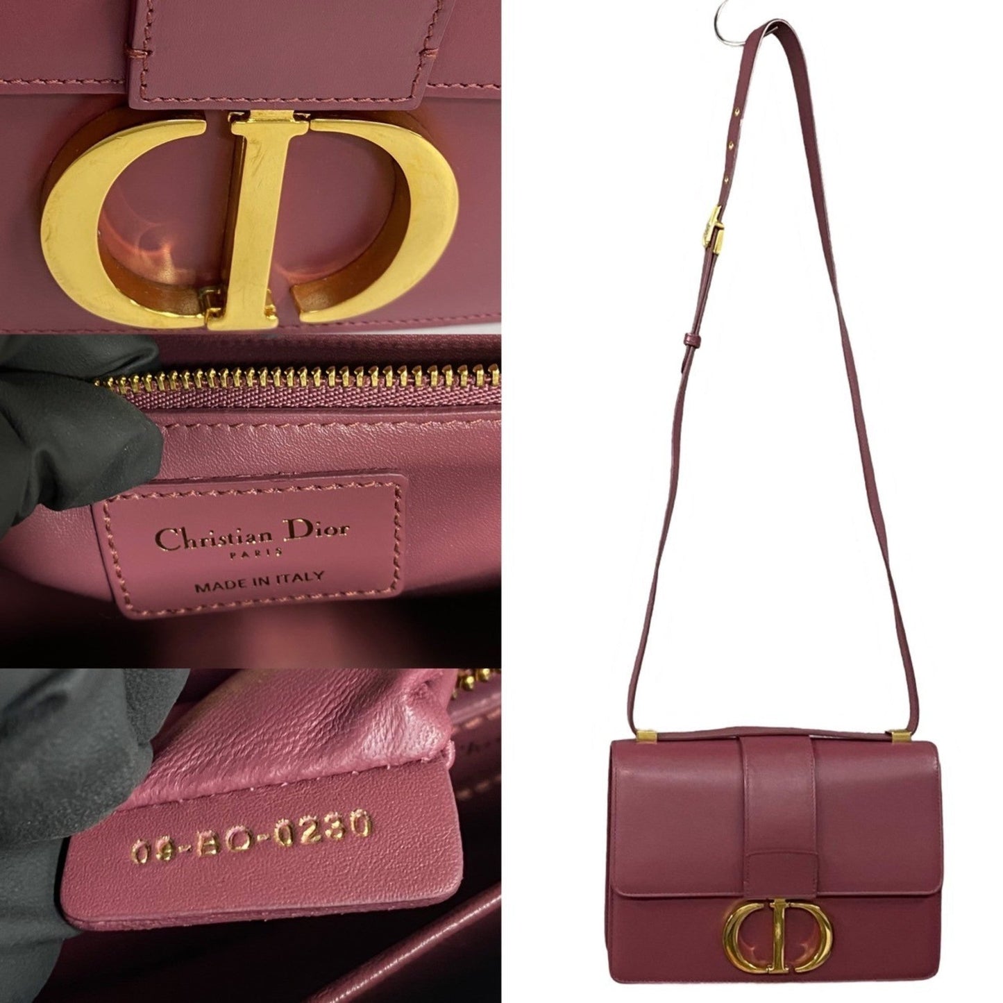 Christian Dior Pink Gold Purple Wine Leather Pochette Shoulder Bag ()