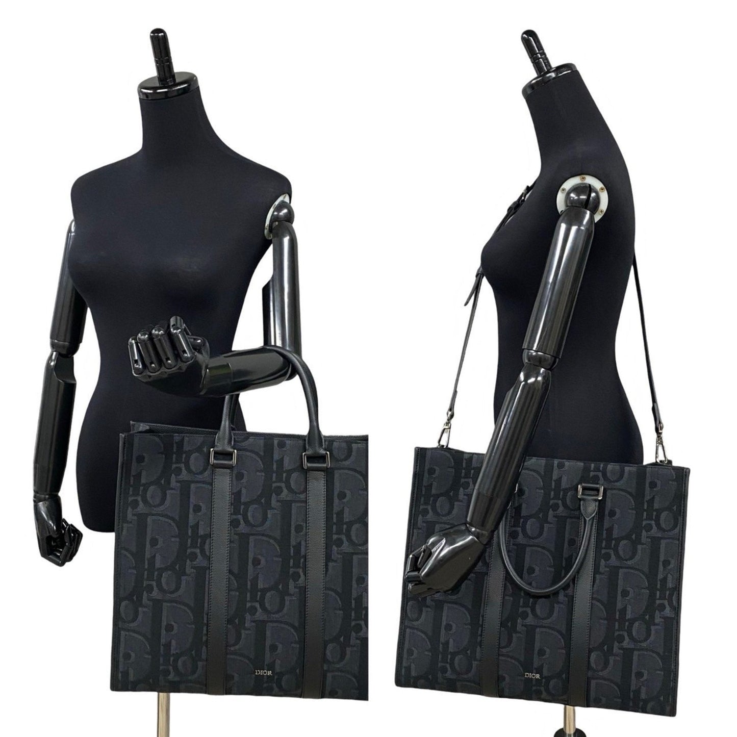 Christian Dior Black Leather Canvas Tote Bag ()
