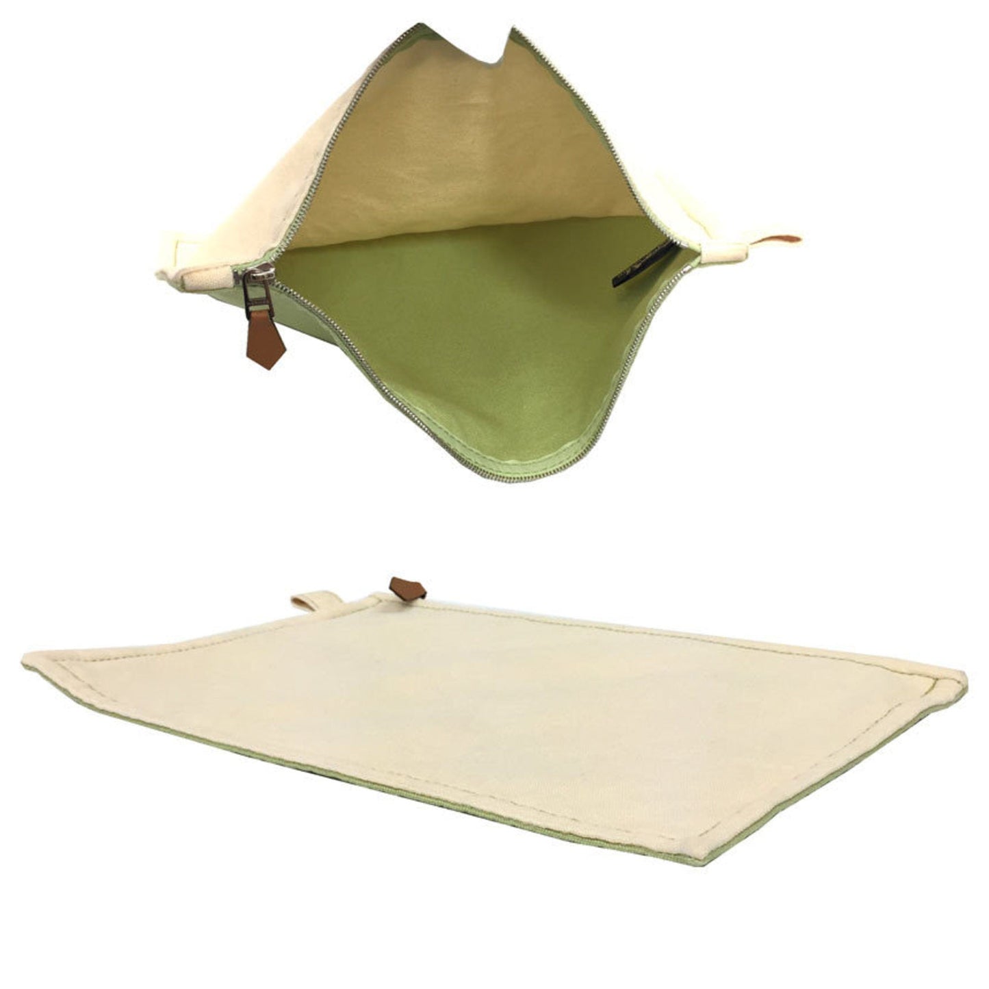 Hermes Cream Lime Green Cotton Canvas Clutch Bag Pouch ( )