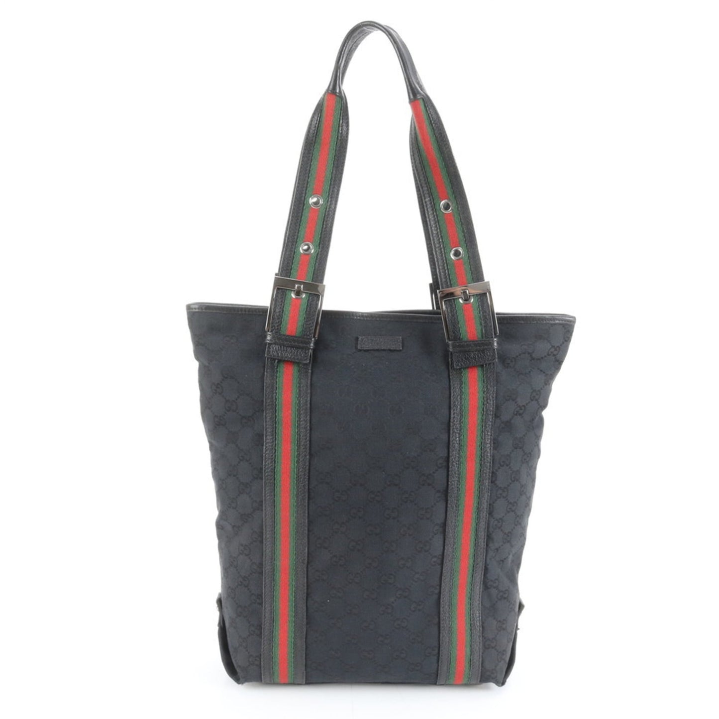 Gucci Black Leather Canvas Tote Bag ( )