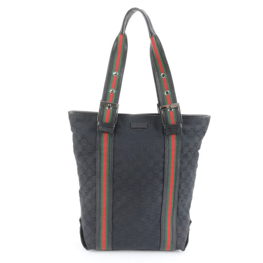 Gucci Black Leather Canvas Tote Bag ( )