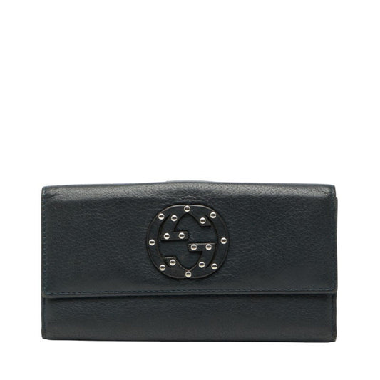 Gucci Navy Leather Long Wallet (Bi-Fold) ( )