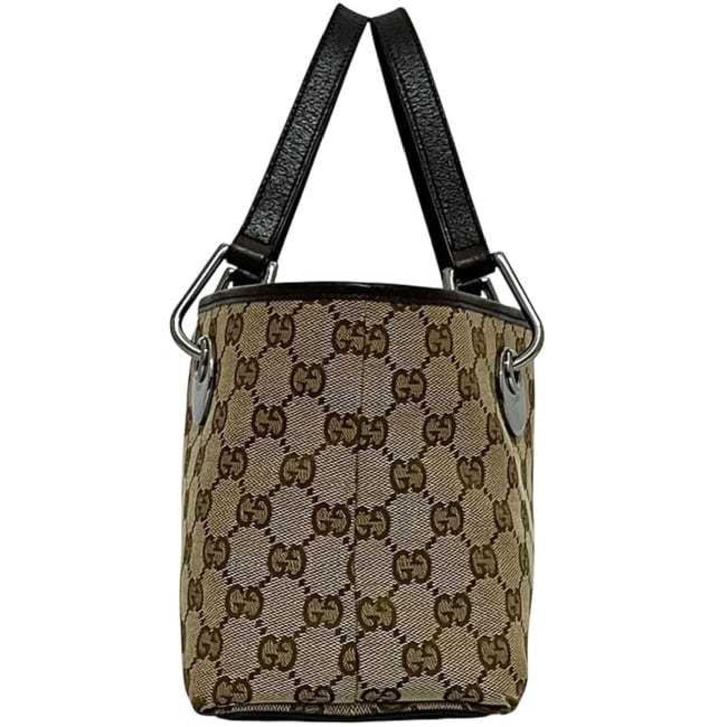 Gucci Beige Brown Canvas Leather Handbag Tote Bag ( )