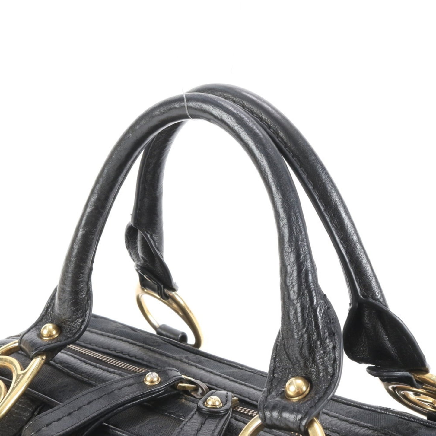 Gucci Black Leather Canvas Tote Bag ( )
