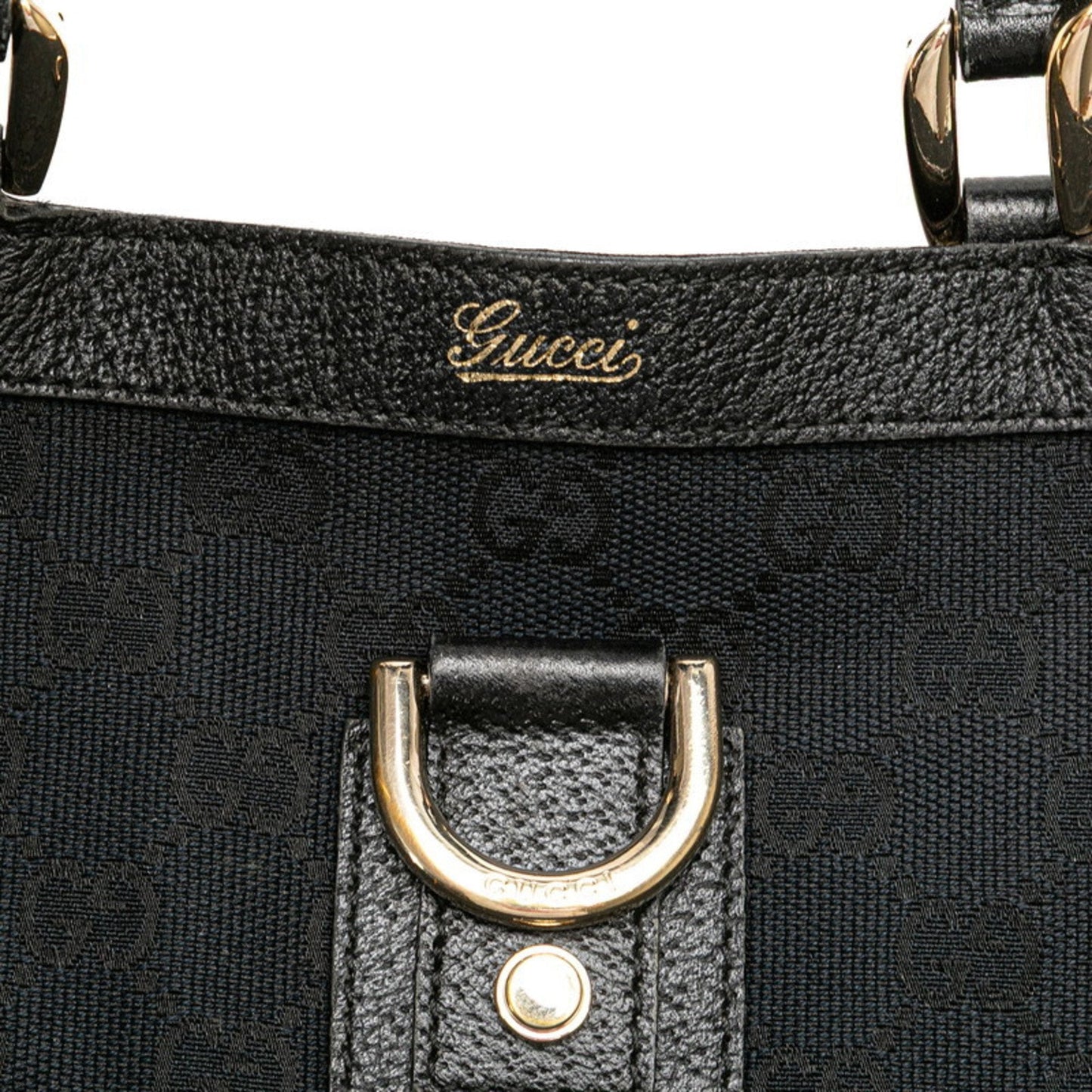 Gucci Gg Canvas Black Canvas Leather Handbag Tote Bag ( )