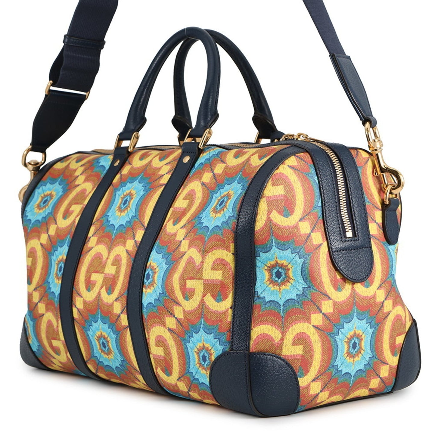 Gucci Navy Yellow Pvc Leather Boston Bag ( )