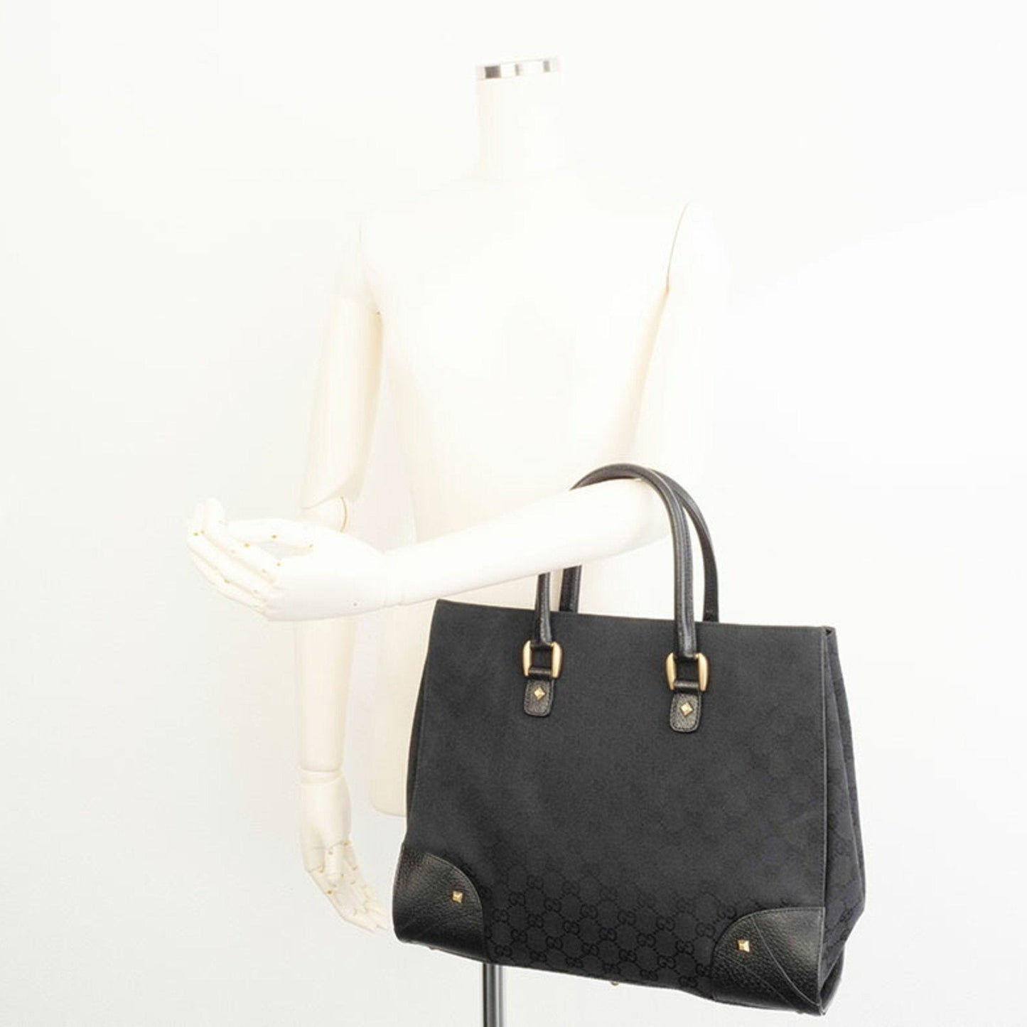 Gucci Gg Canvas Black Gg Canvas Leather Tote Bag ( )