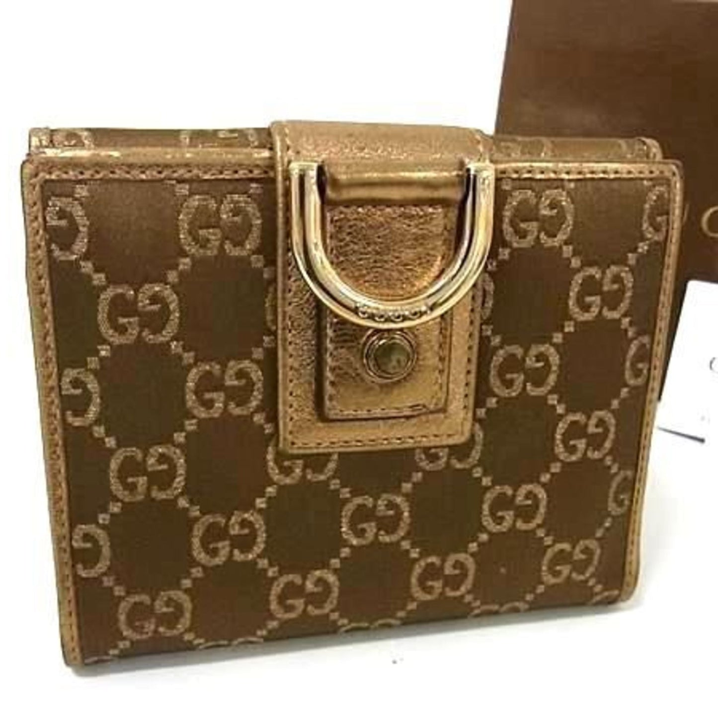 Gucci Gold Brown Canvas Leather Wallet (Bi-Fold) ( )