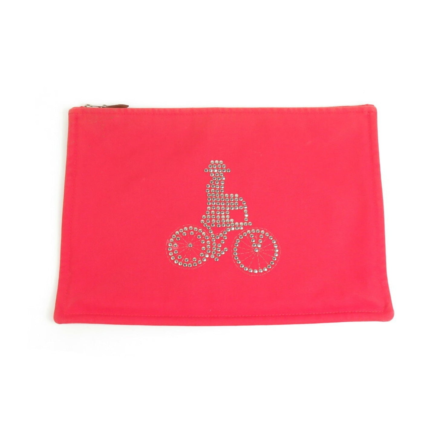 Hermes Red Color Silver Cotton Metal Pouch ( )
