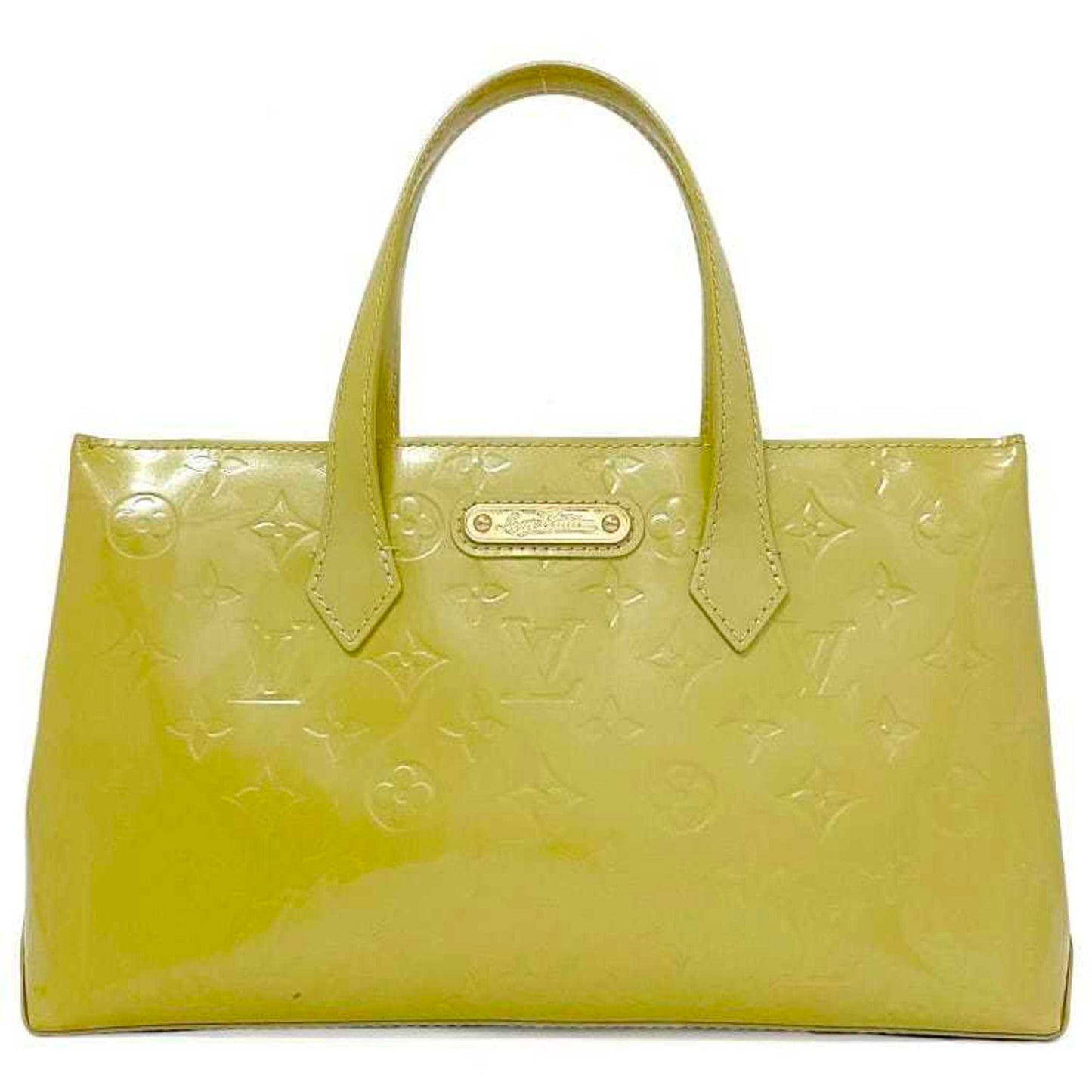 LOUIS VUITTON Handbag Wilshire PM Yellow Green Monogram Vernis Patent Leather M049 Embossed Enamel LV