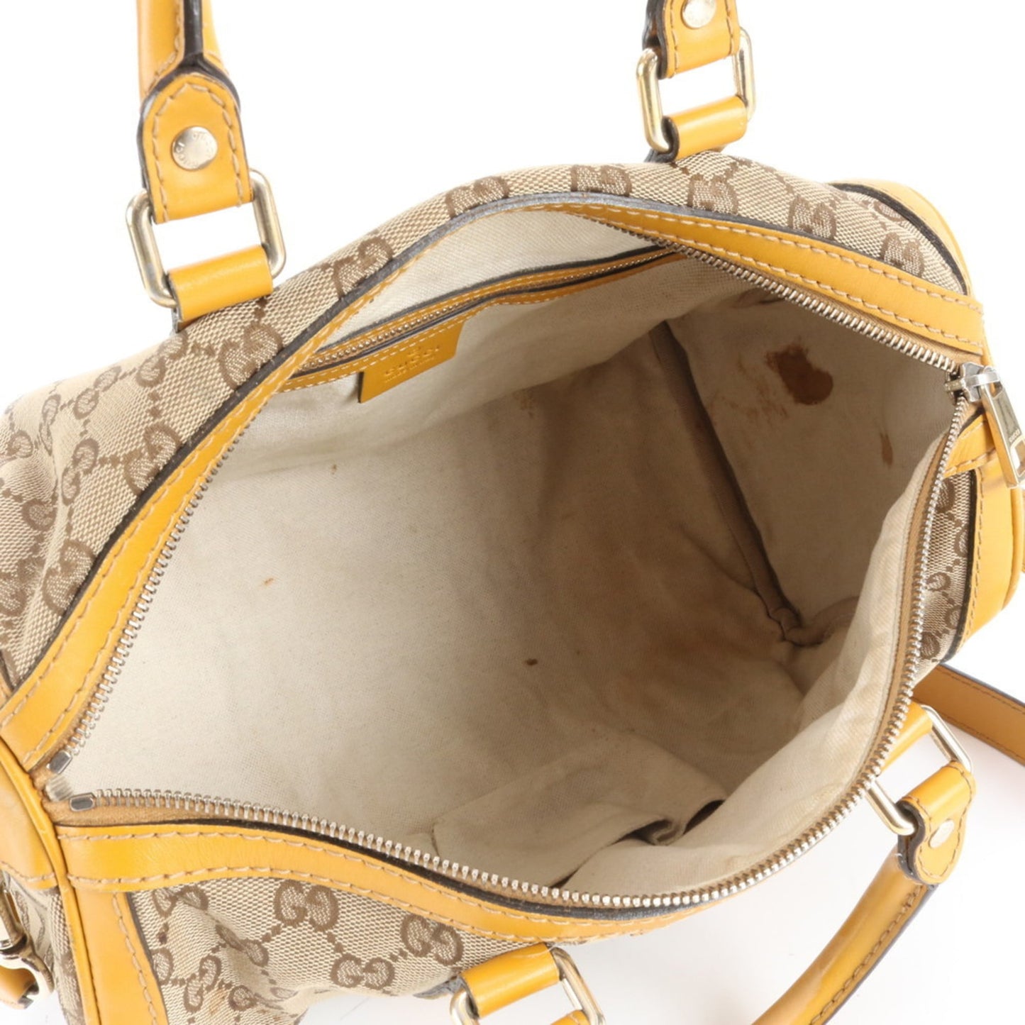 Gucci Beige Yellow Leather Canvas Shoulder Bag ( )