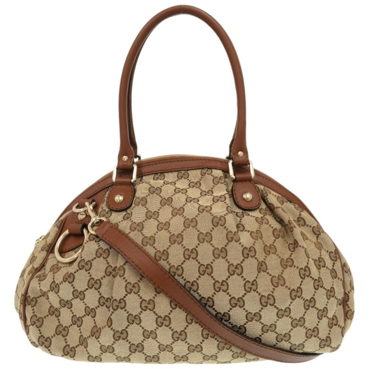 Gucci Beige Brown Gg Canvas Leather Handbag ( )