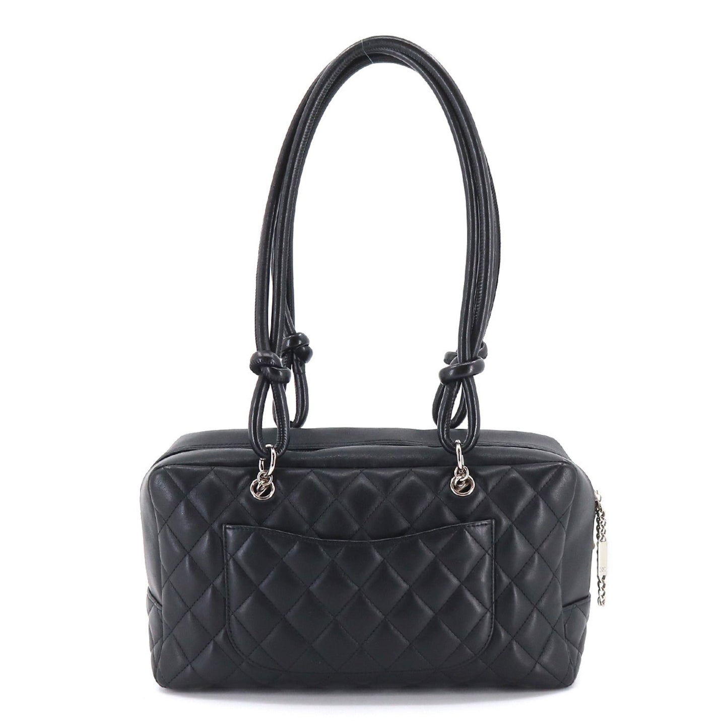 CHANEL Cambon Line Bowling Shoulder Bag Leather Black White A25171