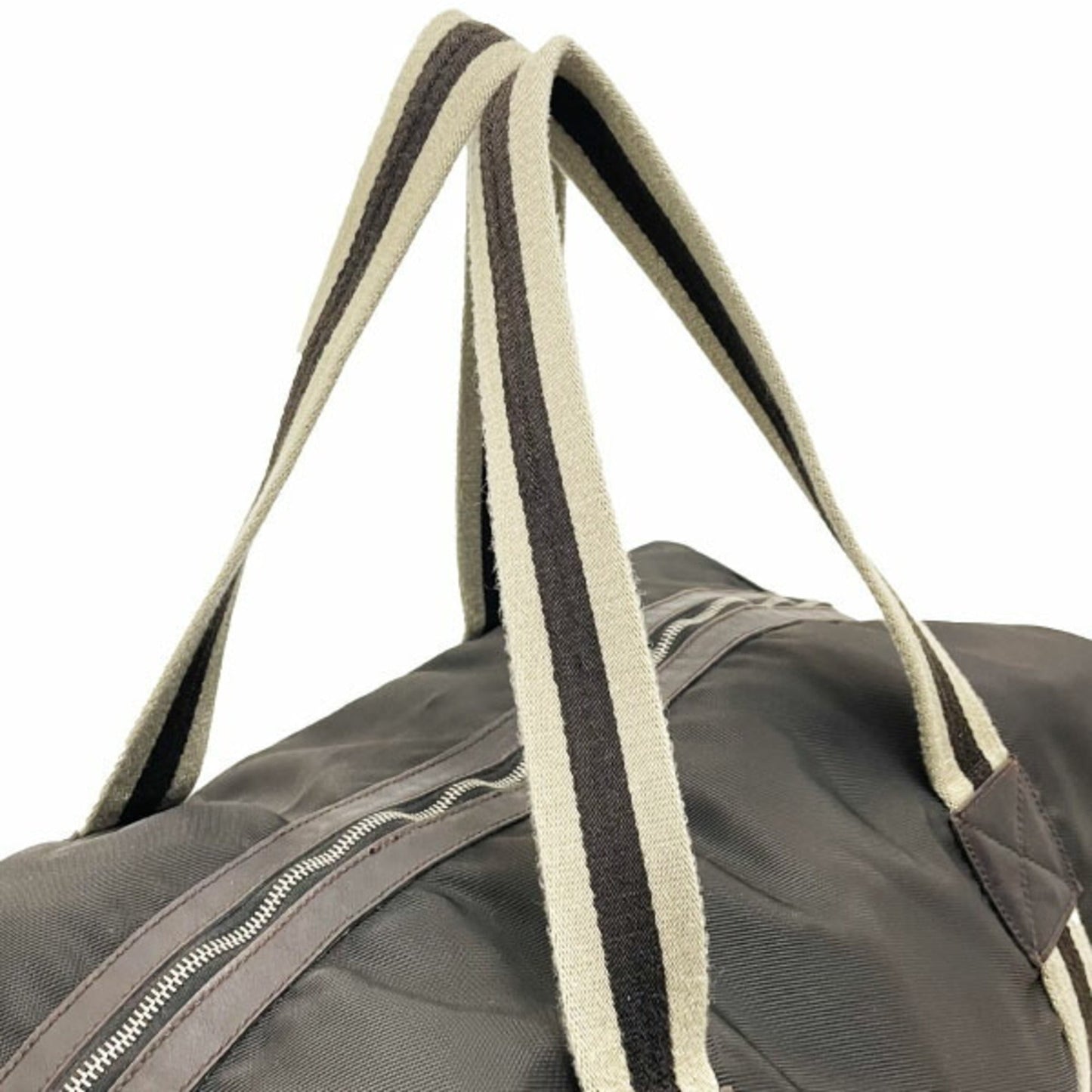 Gucci Beige Dark Brown Nylon Leather Boston Bag ( )