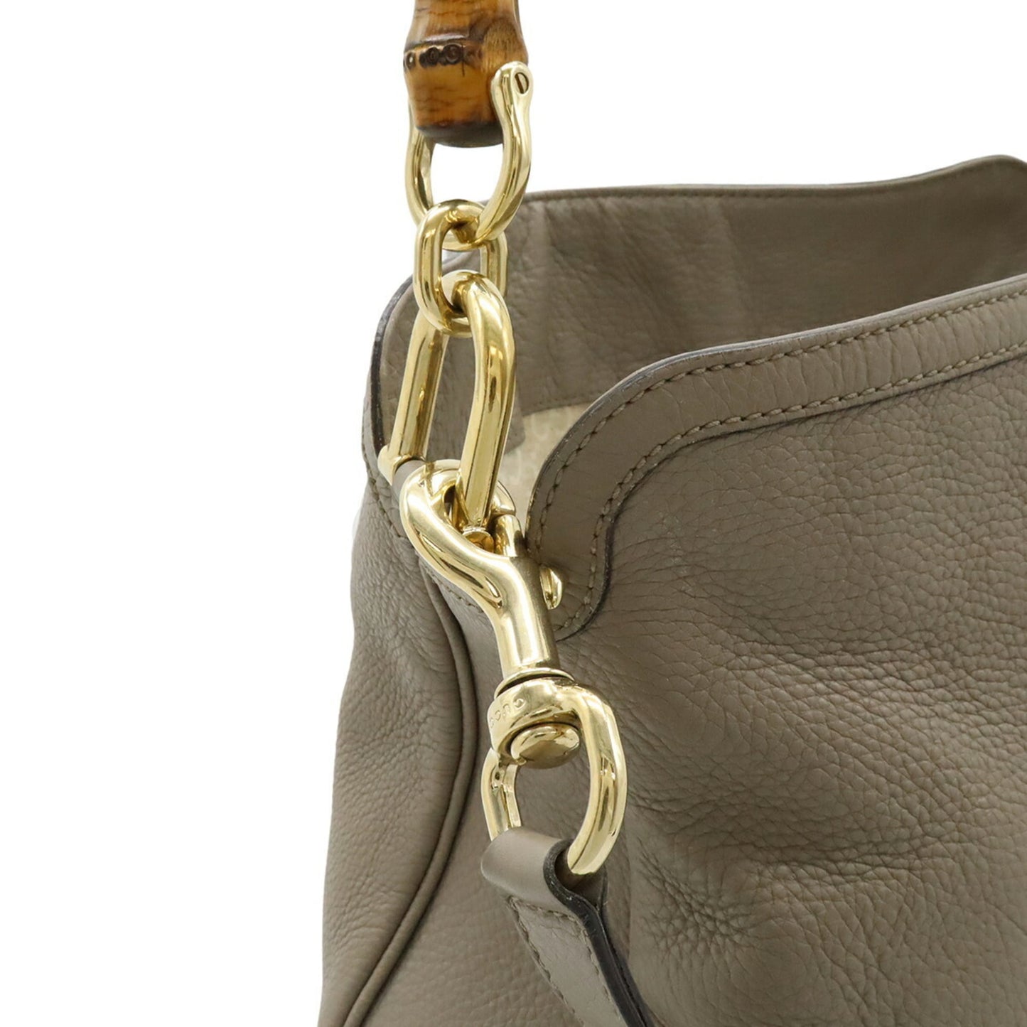 Gucci Bamboo Grayish Bamboo Leather Handbag Shoulder Bag ( )